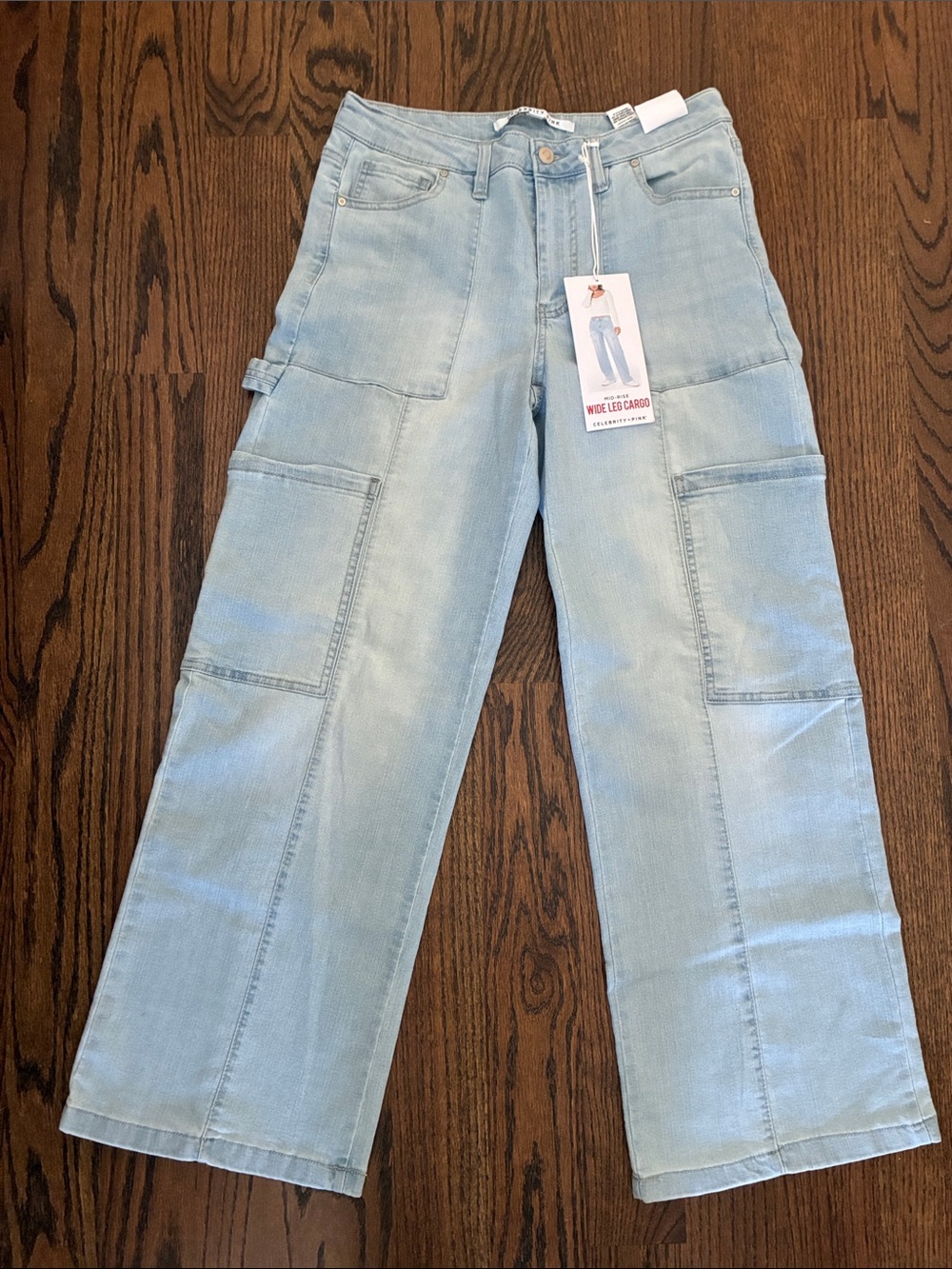 Celebrity Pink Light Wash Wide-Leg Cargo Jeans
